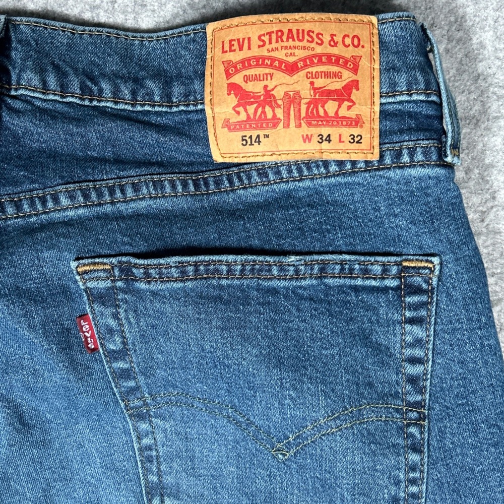 Levi's Denim Jeans Mens 34x32 Blue 514 Straight Fit Casual Workwear Classic - Picture 15 of 16